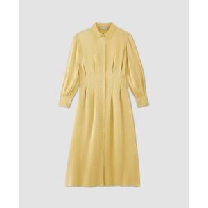 EVERLANE light butter yellow long sleeve textured hammered satin midi maxi dress